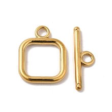 Honeyhandy Ion Plating(IP) 304 Stainless Steel Toggle Clasps, Square, Real 18K Gold Plated, Square: 18x13.5x2mm, Hole: 3mm, Bar: 19.5x6x2mm, Hole: 3mm