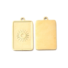 Honeyhandy Ion Plating(IP) 316L Surgical Stainless Steel Pendants, Rectangle with Sun Charm, Textured, Real 18K Gold Plated, 17x10x1mm, Hole: 1.1mm