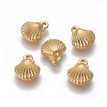 Honeyhandy 304 Stainless Steel Charms, Shell, Golden, 12.5~12.7x10.7~11x4.2~4.5mm, Hole: 1.6~1.8mm