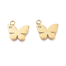 Honeyhandy Ion Plating(IP) 304 Stainless Steel Charms, Manual Polishing, with Crystal Rhinestone, butterfly, Golden, 14x12x1.5mm, Hole: 1.8mm