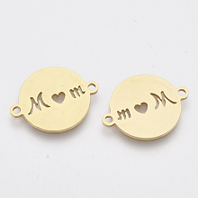 Honeyhandy 201 Stainless Steel Links connectors, Laser Cut Links, for Mother's Day, Flat Round with Word Mom, Golden, 20x15.5x1mm, Hole: 1.6mm