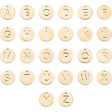 UNICRAFTALE 26pcs Round with Letter Charms A-Z Charms Stainless Steel Hypoallergenic Pendants DIY Bracelet Necklace Pendants Golden 10mm,1mm hole