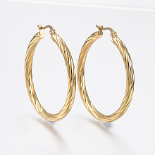 Honeyhandy 304 Stainless Steel Hoop Earrings, Hypoallergenic Earrings, Twist Stripe, Golden, 42x40x3.5mm, Pin: 1x0.8mm