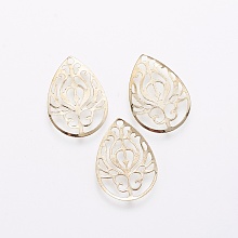 Honeyhandy Iron Filigree Pendants, Teardrop, Golden, 20x14x0.5mm, Hole: 1.4mm