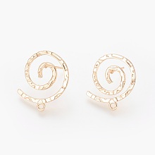 Honeyhandy Brass Stud Earring Findings, with Loop, Vortex, Nickel Free, Real 18K Gold Plated, 24x22mm, Hole: 1.5mm, Pin: 0.8mm