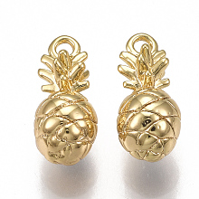 Honeyhandy Brass Charms, Pineapple, Nickel Free, Real 18K Gold Plated, 12x5.5mm, Hole: 1mm