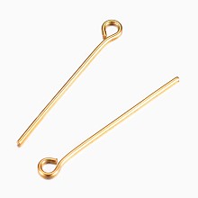 Honeyhandy Ion Plating(IP) 304 Stainless Steel Eye Pin, Golden, 25x0.7mm, Hole: 1.9x2mm