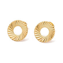 Honeyhandy 201 Stainless Steel Stud Earring Findings, with Ear Nuts and 304 Stainless Steel Pins, Donut with Hole, Real 24K Gold Plated, 15mm, Hole: 1.2mm, Pin: 0.7mm