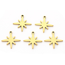 Honeyhandy Vacuum Plating 304 Stainless Steel Pendants, Laser Cut, Eight Pointed Star, Golden, 15x15x1mm, Hole: 1.2mm