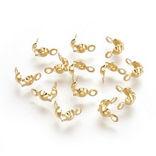 Honeyhandy 304 Stainless Steel Bead Tips, Calotte Ends, Clamshell Knot Cover, Real 18K Gold Plated, 8x4mm, Hole: 1.2mm