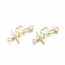 Honeyhandy 201 Stainless Steel Links Connectors, Laser Cut, Heartbeat, for Valentine's Day, Golden, 12.5x24.5x1mm, Hole: 1.5mm