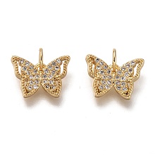 Honeyhandy Brass Micro Pave Clear Cubic Zirconia Charms, Cadmium Free & Lead Free, Long-Lasting Plated, Butterfly, Golden, 9x13x2mm, Hole: 3mm