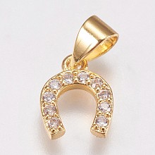 Honeyhandy Brass Micro Pave Cubic Zirconia Charms, Horseshoe, Golden, 10x8x2mm, Hole: 3.5x4.5mm