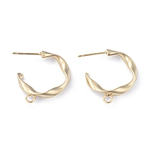 Honeyhandy Brass Stud Earring Findings, with Loop, Half Hoop Earrings, Long-Lasting Plated, Twist Ring, Real 18K Gold Plated, 23.5x23x3mm, Hole: 2.5mm, Pin: 0.8mm