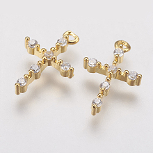 Honeyhandy Brass Micro Pave Cubic Zirconia Tiny Cross Charms, Golden, 13.5x9x2.5mm, Hole: 1mm