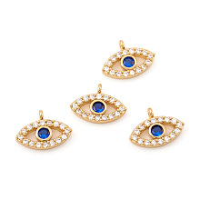 Honeyhandy Brass Micro Pave Cubic Zirconia Charms, Evil Eye, Blue & Clear, Real 18K Gold Plated, 8.5x11.5x2mm, Hole: 1mm