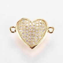 Honeyhandy Brass Micro Pave Cubic Zirconia Links, Clear, Real 18K Gold Plated, Heart, 12x17.5x5.5mm, Hole: 1mm