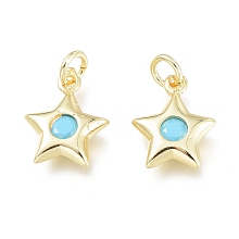 Honeyhandy Brass Charms, with Synthetic Turquoise inside and Jump Ring, Long-Lasting Plated, Star, Real 18K Gold Plated, 11.5x9x2.5mm, Jump Ring: 4x0.7mm, Inner Diameter: 2.6mm