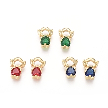 Honeyhandy Golden Plated Brass Charms, with Cubic Zirconia, Girl, Mixed Color, 11x8x3.5mm, Hole: 1x2.5mm