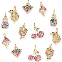 SUNNYCLUE 1 Box 6 Styles Fruit Charms Pendants Brass Micro Pave Cubic Zirconia Charms Colorful Rhinestone Cherry Ice Cream Lemon Pendants with Jump Rings for Bracelets DIY Crafts Supplies