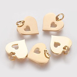 Honeyhandy 304 Stainless Steel Pendants, Heart with Heart, Golden, 12x12.5x1mm, Hole: 3mm