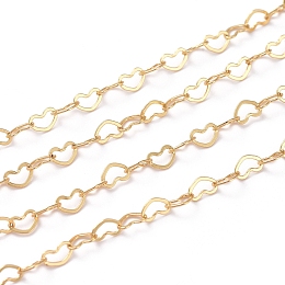 Honeyhandy Brass Heart Link Chains, Soldered, with Spool, Long-Lasting Plated, Real 18K Gold Plated, 3x5x0.5mm, about 16.4 Feet(5m)/roll