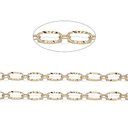 ARRICRAFT Brass Textured Oval Link Chains, Figaro Chains, Soldered, Real 18K Gold Plated, 6.2x3.3x0.5mm