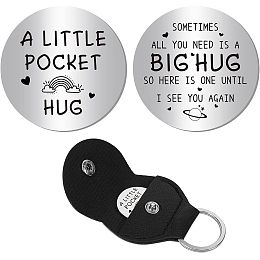 CREATCABIN A Little Pocket Hug Token Heart Rainbow Long Distance Relationship Keepsake Token Quotes Engraved Double Sided Pocket Token Coin Sign with Leather Keychains for Daughter Son Memento 1.2Inch