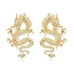 Honeyhandy Alloy Dragon Stud Earrings, Gothic Jewelry for Men Women, Golden, 62.2x38mm