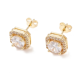 Honeyhandy Clear Cubic Zirconia Square Stud Earrings, Brass Jewelry for Women, Cadmium Free & Lead Free, Real 18K Gold Plated, 9x9mm, Pin: 0.6mm