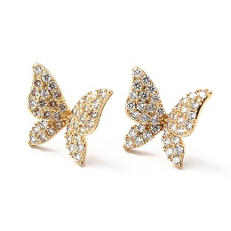 Honeyhandy Clear Cubic Zirconia Butterfly Stud Earrings, Brass Jewelry for Women, Lead Free & Cadmium Free & Nickel Free, Real 18K Gold Plated, 18x19.5mm, Pin: 0.7mm