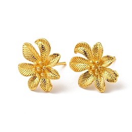 Honeyhandy Rack Plating Brass Flower Stud Earrings for Women, Real 18K Gold Plated, 15x17mm, Pin: 0.8mm