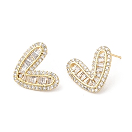 Honeyhandy Heart Brass Micro Pave Cubic Zirconia Stud Earrings for Valentine's Day, Real 18K Gold Plated, 16.5x19mm