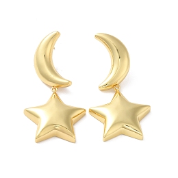 Honeyhandy Long-Lasting Plated Brass Star and Moon Dangle Stud Earrings for Women, Cadmium Free & Lead Free, Real 18K Gold Plated, 49mm, Pin: 1mm