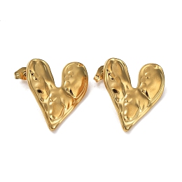 Honeyhandy Ion Plating(IP) 304 Stainless Steel Heart Ear Studs for Women, Real 18K Gold Plated, 23x26mm