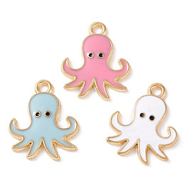 Honeyhandy Alloy Enamel Pendants, Octopus Charm, Golden, 20x16x1.5mm, Hole: 1.8mm