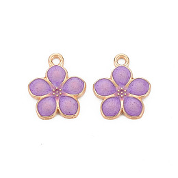 Honeyhandy Light Gold Plated Alloy Enamel Pendants, Flower, Cadmium Free & Lead Free, Dark Orchid, 17x14.5x1.5mm, Hole: 1.6mm