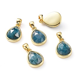 Honeyhandy Natural Apatite Charms, with Golden Plated Brass Findings, Faceted Teardrop, 14.5x10x5.5mm, Hole: 4mm