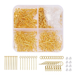 Honeyhandy DIY Earring Making Finding Kit, Including Iron Earring Hooks & Ear Wire, Iron Flat Head & Eye Pins, Jump Rings, Plastic Ear Nuts, Golden,  Earring Hooks: 18x0.8mm, Hole: 2mm, 40pcs/set