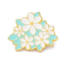 Honeyhandy Flower Enamel Pin, Lovely Alloy Enamel Brooch for Backpacks Clothes, Golden, Cyan, 23.5x28.5x9mm