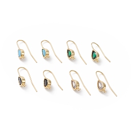 Honeyhandy Real 18K Gold Plated Brass Earring Hooks, with Cubic Zirconia and Vertical Loops, Teardrop, Cadmium Free & Nickel Free & Lead Free, Mixed Color, 24~25mm, Pendant: 11x6mm, Hole: 1.2mm, 20 Gauge, Pin: 0.8mm