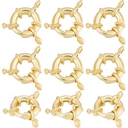 Beebeecraft 1 Box 10Pcs Spring Ring Clasps 18K Gold Plated Closed Ring Clasps with 2 Holes 13mm in Diameter for DIY Jewelry Making