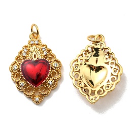 Honeyhandy Rack Plating Brass Grade AAA Cubic Zirconia Pendants, with Enamel, Lead Free & Cadmium Free, Long-Lasting Plated, Heart, Real 18K Gold Plated, 25x17.5x4mm, Hole: 3.6mm