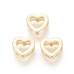 Honeyhandy Brass Slide Charms, Long-Lasting Plated, Heart, Real 18K Gold Plated, 10x10x3.5mm, Hole: 1.5~2x3~4mm