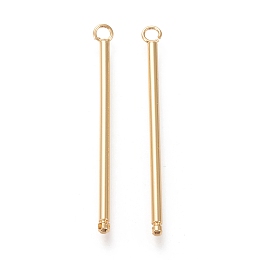 Honeyhandy Brass Links Connectors, Long-Lasting Plated, Column, Real 18K Gold Plated, 51x4x2mm, Hole: 0.7mm and 2.5mm