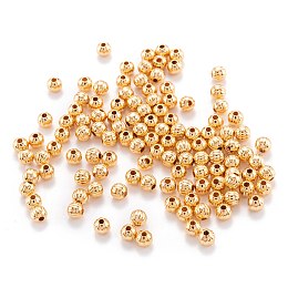 ARRICRAFT Brass Corrugated Beads, Real 18K Gold Plated, Round, 4mm, Hole: 1mm