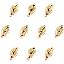 NBEADS 10 Pcs 0.68" Long Cowrie Shell Shape Brass Link Pendants, Colorful Micro Pave Cubic Zirconia Cowrie Shell Charm Pendants Golden Jewelry Charm with 2-Hole(1.2mm) for DIY Crafts Making