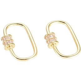 NBEADS 5 Pcs Brass Micro Pave Cubic Zirconia Screw Locking Carabiner Charms, Golden Color Oval Shape Rhinestone Link Charms Loose Connector Pendants for DIY Jewelry Keychain Making