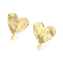 Honeyhandy Brass Stud Earring Findings, with Vertical Loop, Heart, Real 18K Gold Plated, 14x13mm, Hole: 1.6mm, Pin: 0.7mm