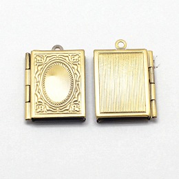 Honeyhandy Brass Locket Pendants for Teachers' Day, Photo Frame Charms for Necklaces, Rectangle Book, Golden, 26x19x5mm, Hole: 1mm